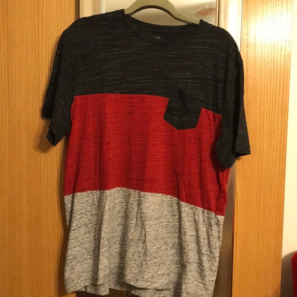 George size large color block short sleeve tee shirt. Black, red and grey - Picture 1 of 7